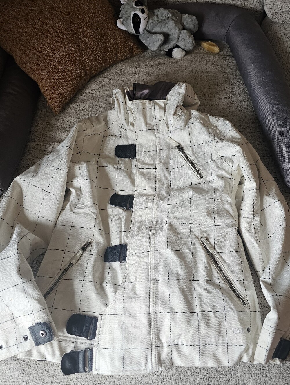 Burton DryRide White Faux Fur Lined Full Zip Technical Hooded Ski Jacket Size L